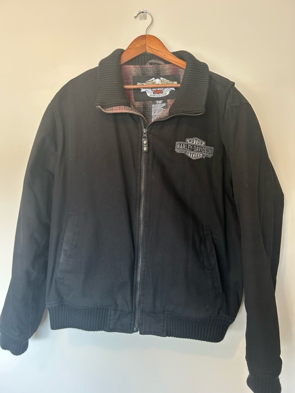 Harley-Davidson Black Zip-Up Bomber Jacket with Logo Patch